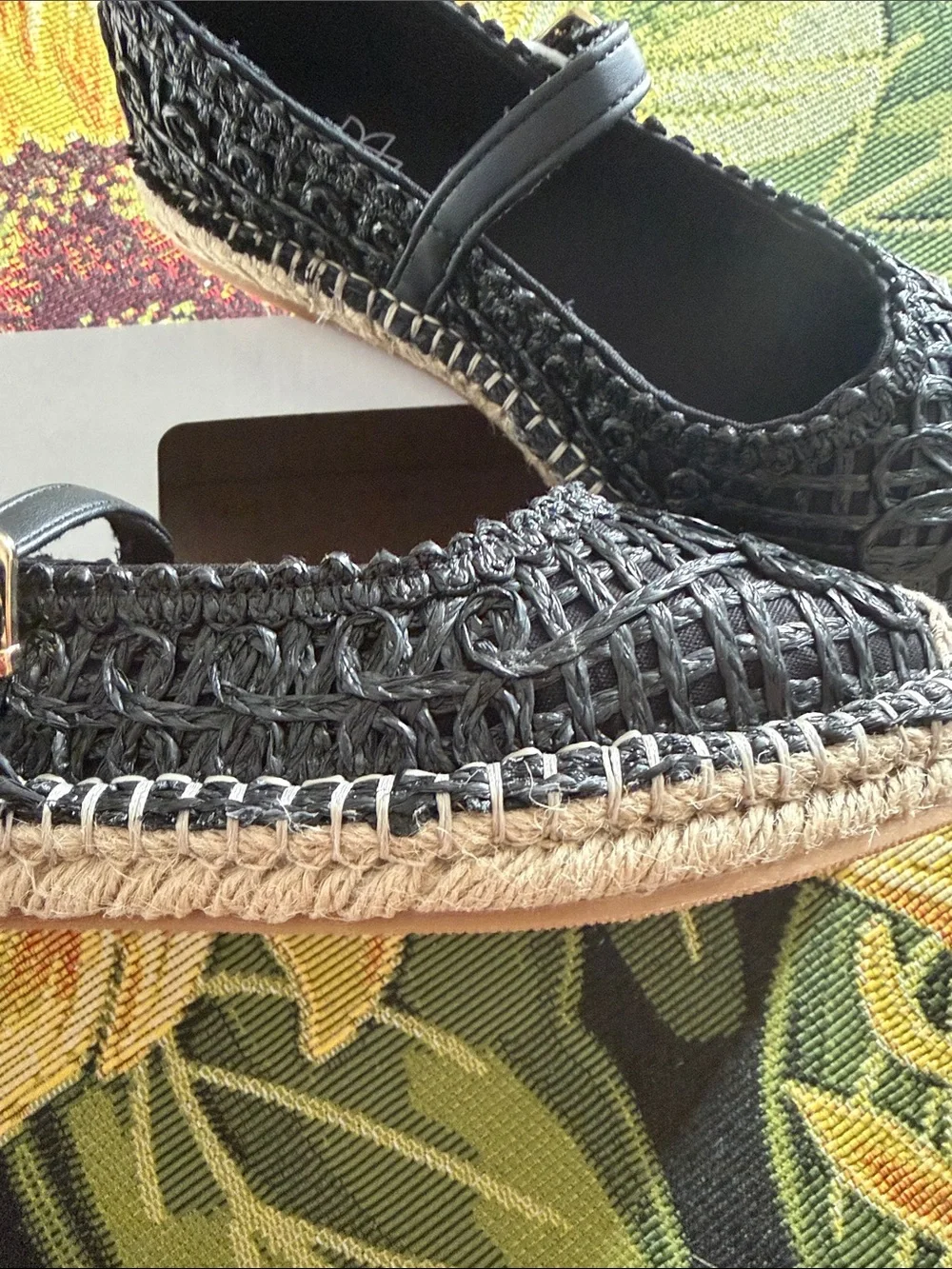 🌴Serra Black Woven Mary Jane Espadrille Flats Size 8